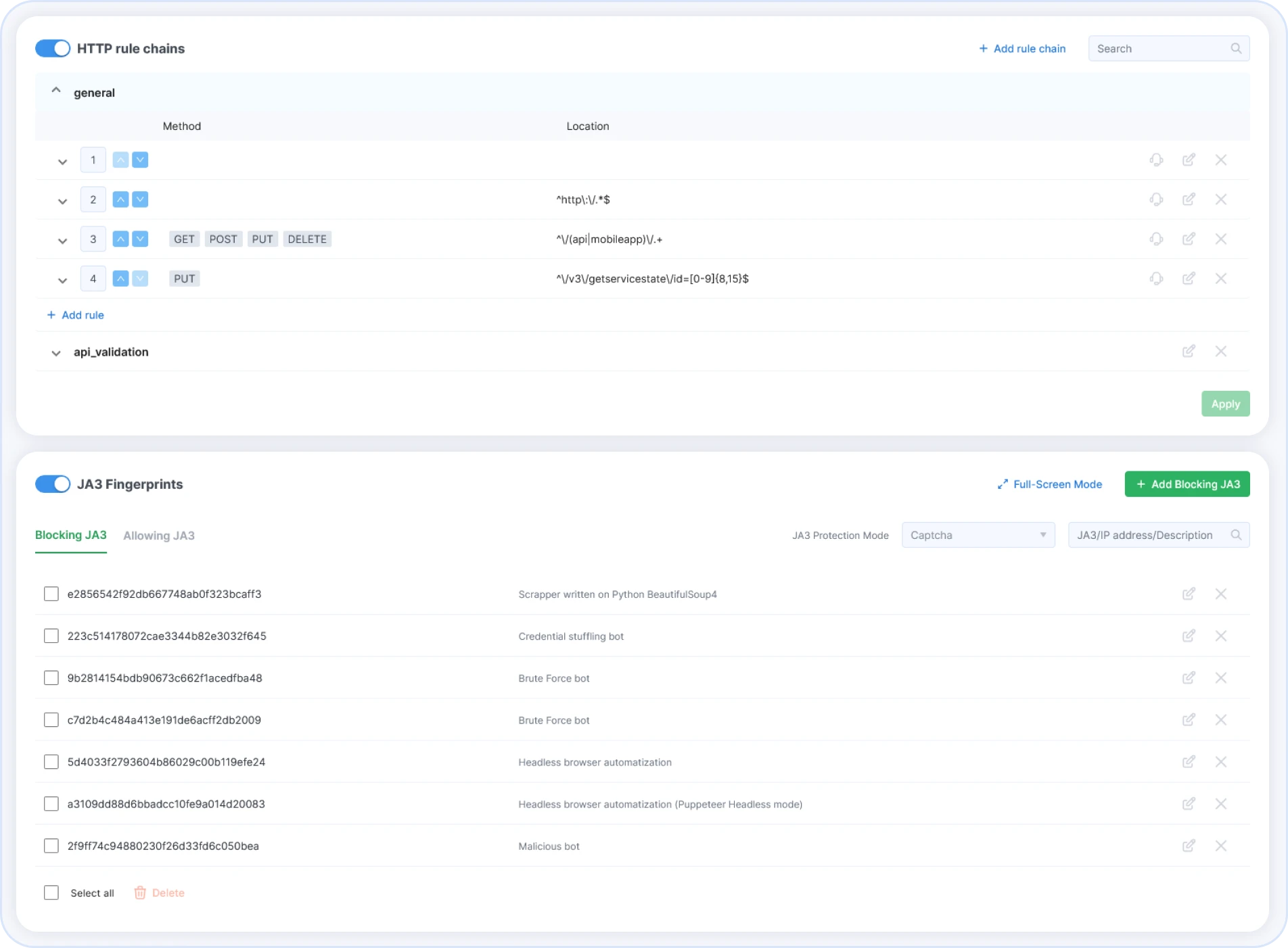 StormWall Антибот: цепочки HTTP-правил и настройки блокировки ботов по JA3-отпечаткам