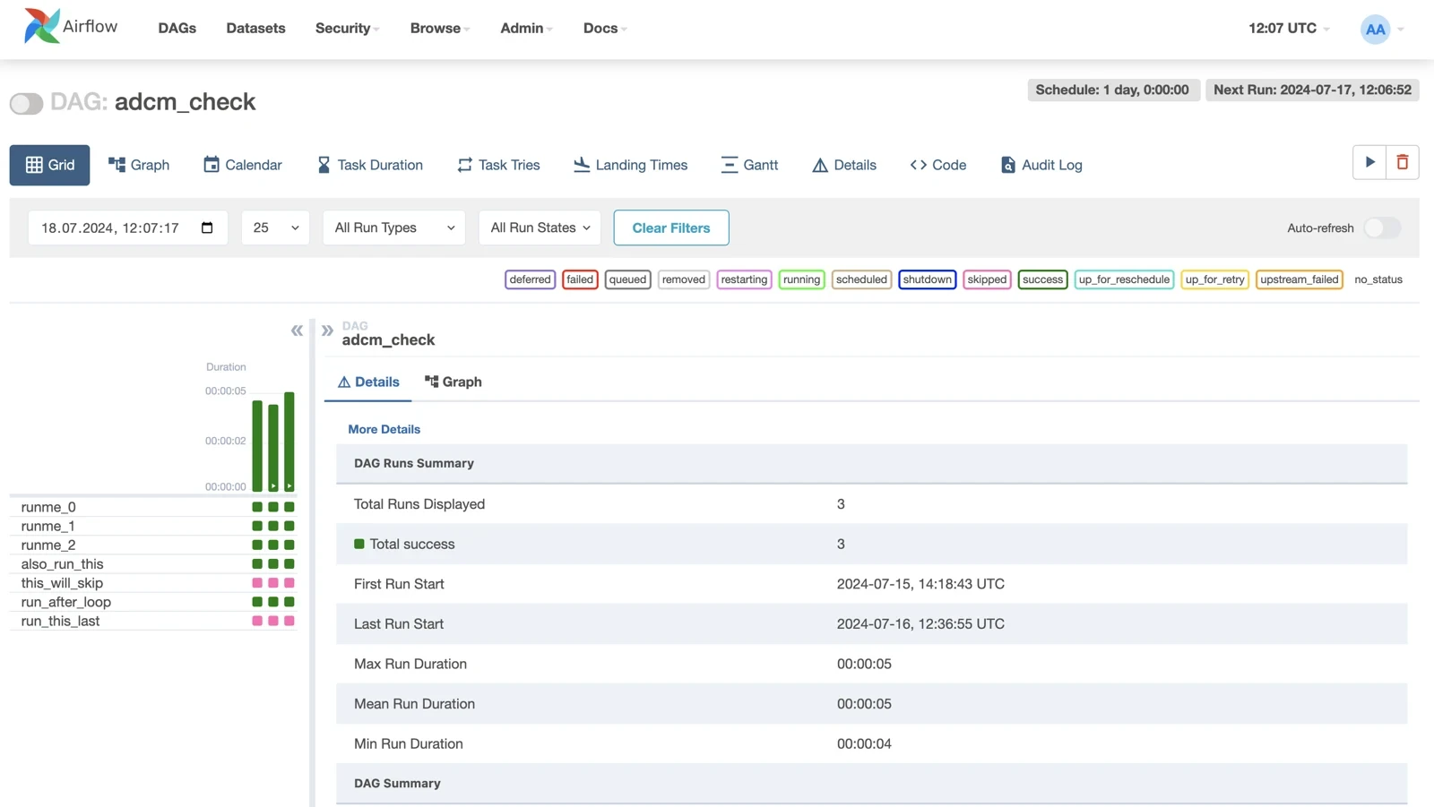 Представление DAG-процесса в интерфейсе Arenadata Orchestrator на основе Airflow