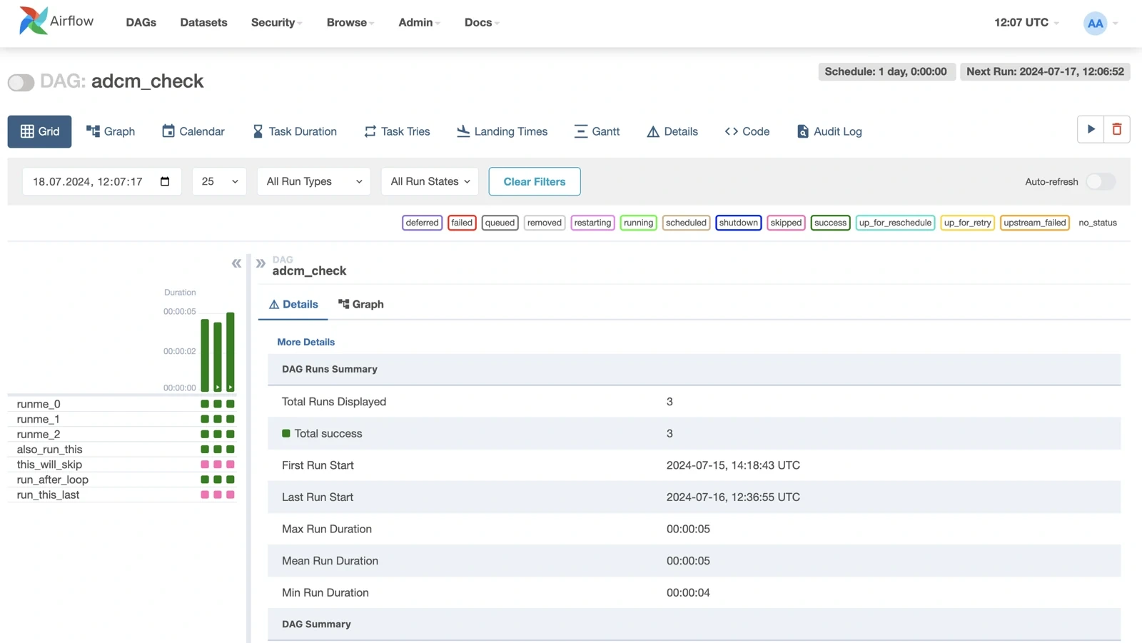 Представление DAG-процесса в интерфейсе Arenadata Orchestrator на основе Airflow